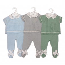 MC726-Sky: Baby Double Bow Knitted 2 Piece Set (0-9 Months)